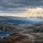 The Sea of Galilee under unsettled skies, with moving water in the foreground and calmer light breaking in the distance.