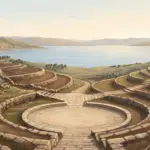 Galilean hillside overlooking the Sea of Galilee, with layered stone terraces and natural paths converging in morning light.